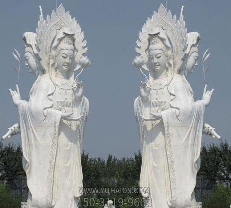 景區(qū)戶(hù)外大型漢白玉石雕三面觀音雕塑