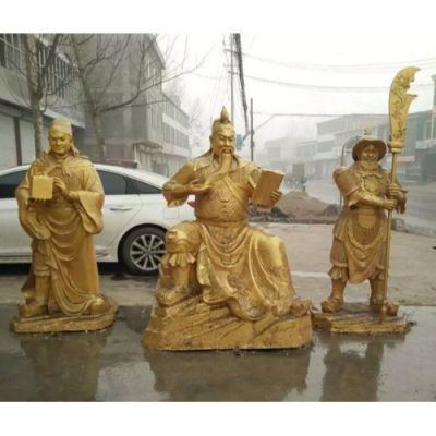 寺廟景區(qū)大型鑄銅噴金漆關(guān)公、周倉和關(guān)平