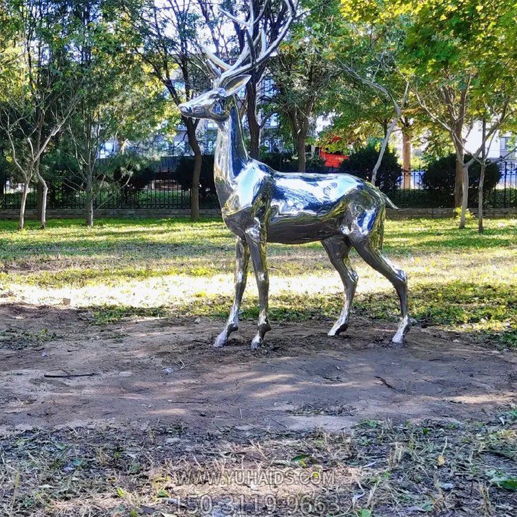 不銹鋼鏡面鹿，園林梅花鹿動物擺件雕塑