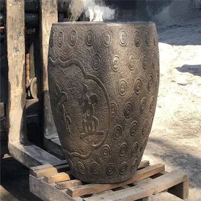 聚寶盆，仿古石雕，招財(cái)擺件