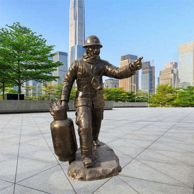 戶(hù)外園林銅雕消防員人物景觀擺件