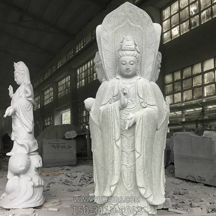 花崗巖雕刻三門(mén)觀音佛像景區(qū)寺廟擺件雕塑