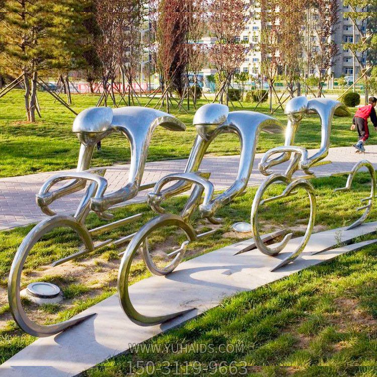 不銹鋼抽象騎行人物雕塑，公園園林體育運(yùn)動(dòng)主題雕塑