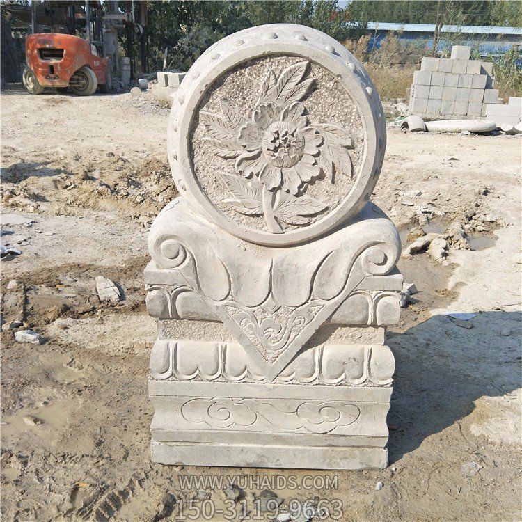 大理石抱鼓石，大門吉慶門墩雕塑