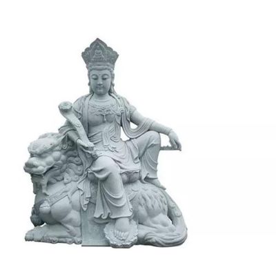 宗教寺廟戶(hù)外大型大理石石雕文殊普賢雕塑