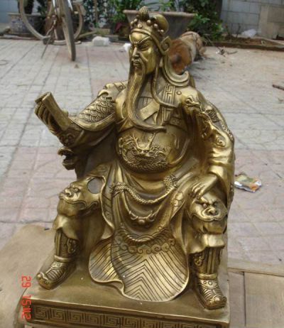 景區(qū)大型不銹鋼仿銅坐著看書(shū)的關(guān)公雕塑