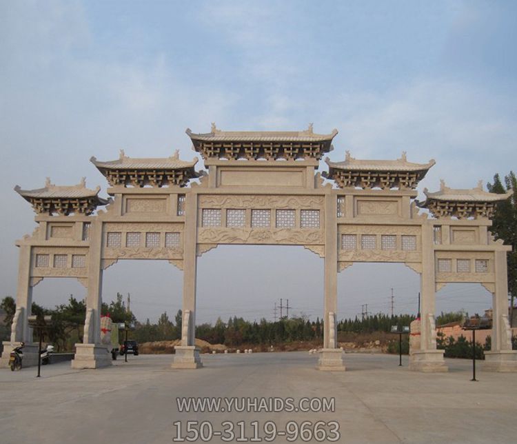 公園廣場(chǎng)大型鏤空五門(mén)牌樓石雕雕塑