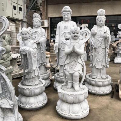 寺廟景點(diǎn)戶外擺放大理石雕刻金童玉女善財童子雕像