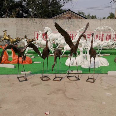 銅雕戶(hù)外園林仙鶴雕塑
