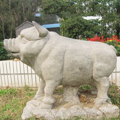 石雕豬，憨態(tài)可掬的大肥豬