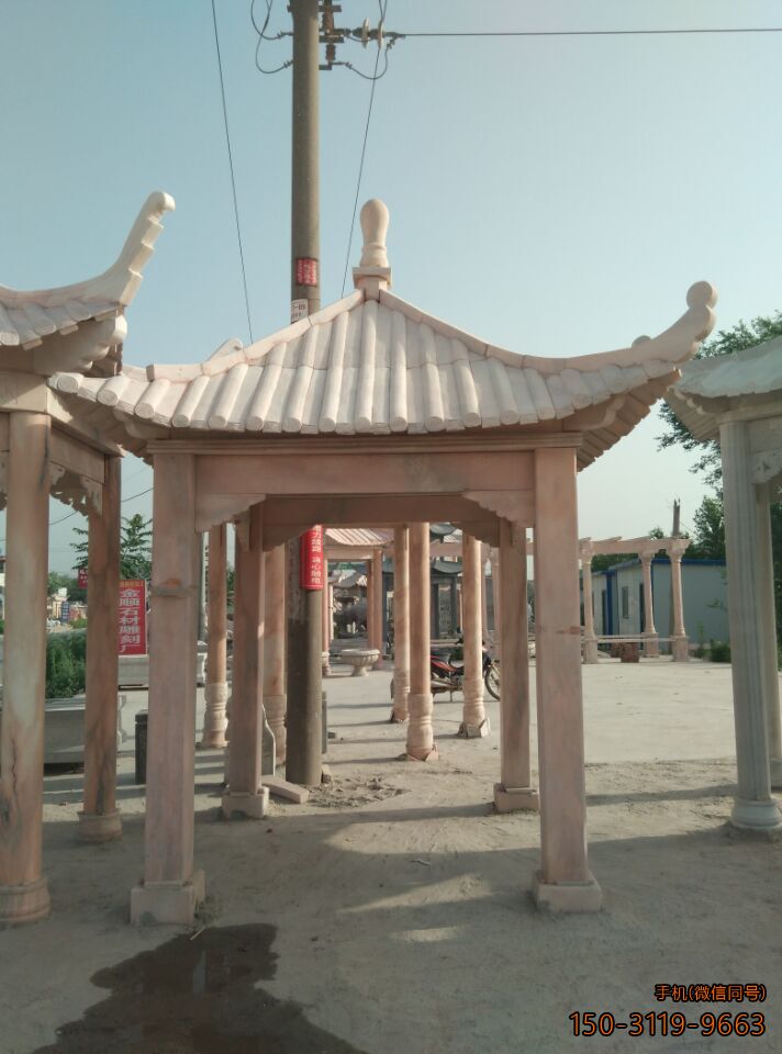晚霞紅單層、單檐、加厚、四角涼亭雕塑